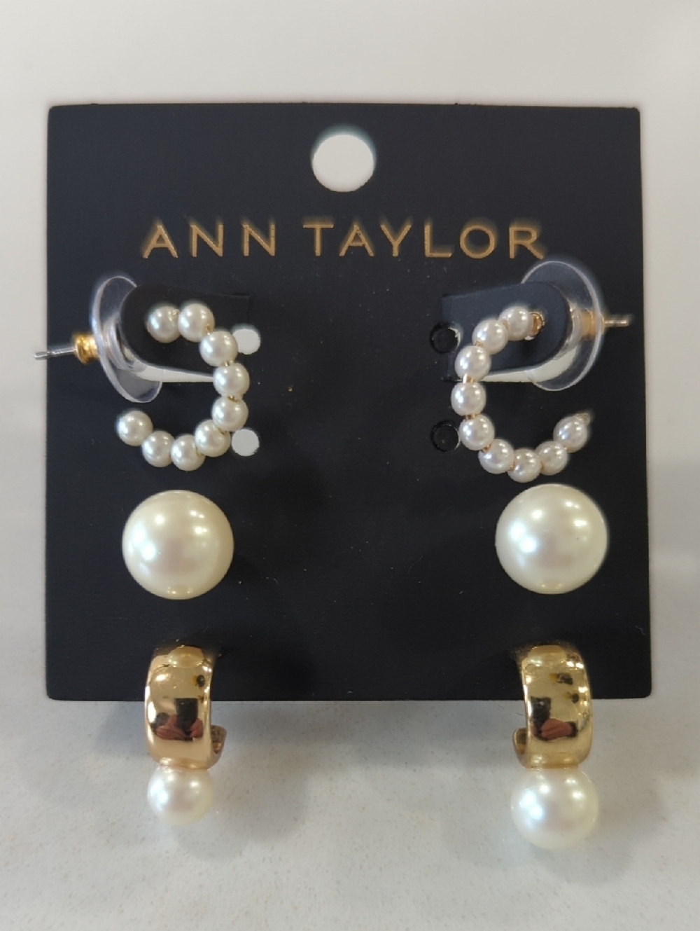 Ann Taylor Gold and White Pearl Earring  Set Of 3